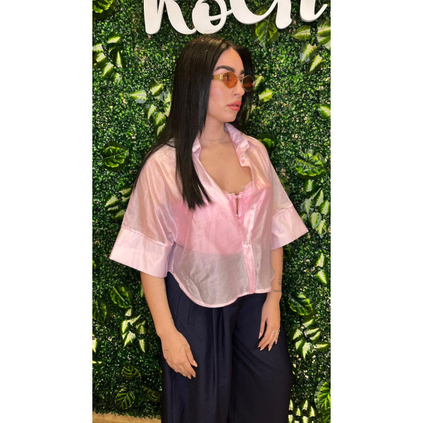 Blusa Over in Satin Cangiante – Rosa Cipria / Peonia