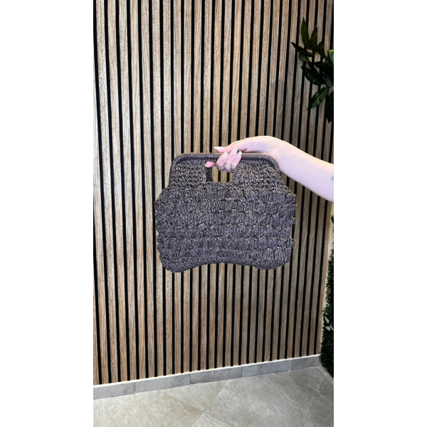 Borsa a Mano Artigianale in Paglia Intrecciata con Manico Rigido – Marrone