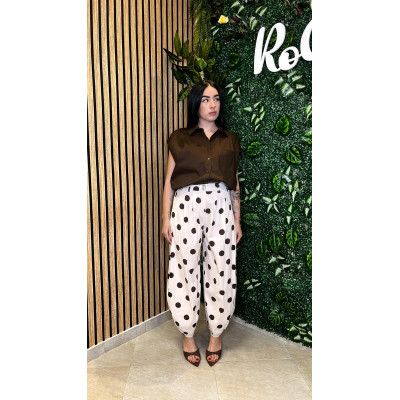 pantalone balloon pois panna