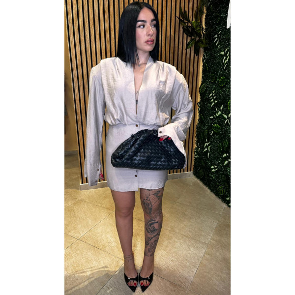 Abito Corto "Power Shoulder" Champagne/Taupe
