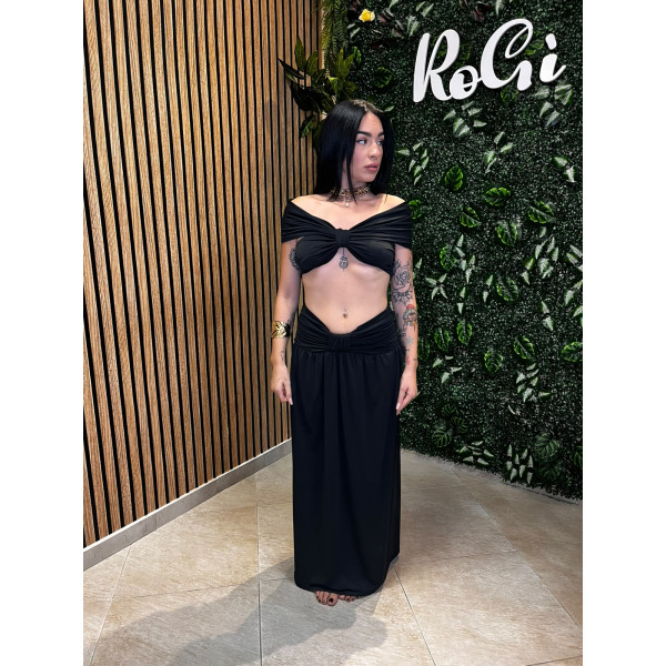 Coordinato Lungo con Top a Fascia e Nodo  Nero