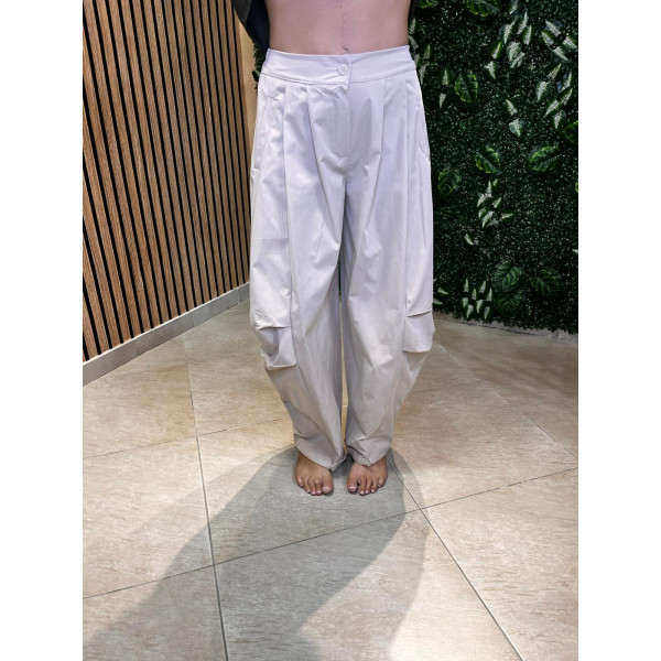 Pantaloni Cargo Balloon in Tessuto Leggero - Beige
