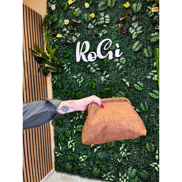 Borsa Pochette Effetto Coccodrillo - Marrone