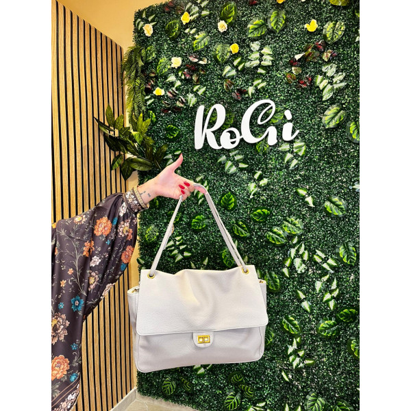Borsa a Spalla Capiente in Eco-Pelle - Beige Chiaro
