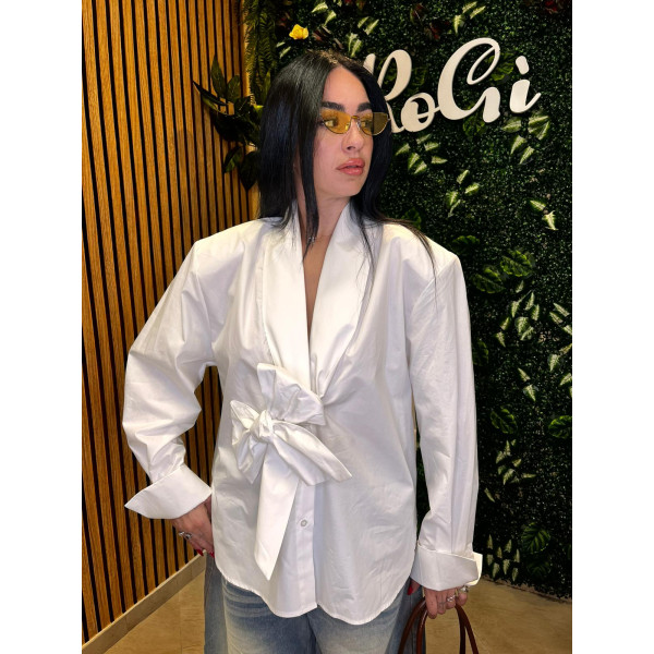 Camicia Oversize con Fiocco Scenografico Just West - Bianco Ottico