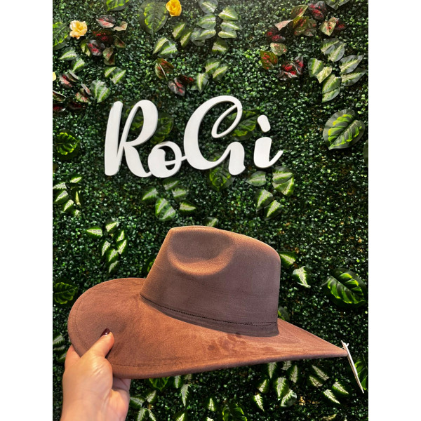 Cappello Tesa Larga Effetto Scamosciato - Marrone / Cuoio