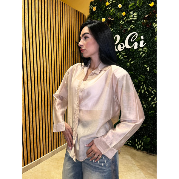 Camicia Velata con Spalline - Beige / Rosa Cipria