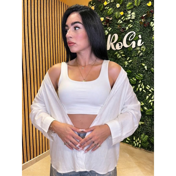 Top Crop Aderente con Scollo Quadrato - Bianco Ottico