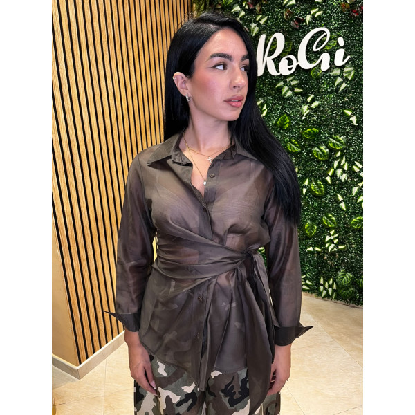 Camicia Trasparente con Fascia a Portafoglio - Marrone