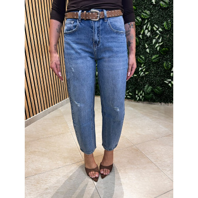 Jeans Barrel Denim a Vita...