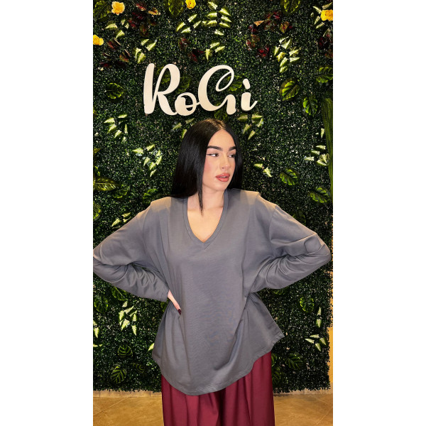 Maglia Oversize con Scollo a V – just west grigio