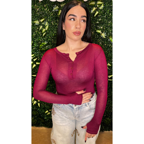 Maglia Semivelata Bordeaux con Manicotti e Bottoncini