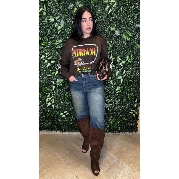 Maglia Nirvana marrone  taglio over con spalline