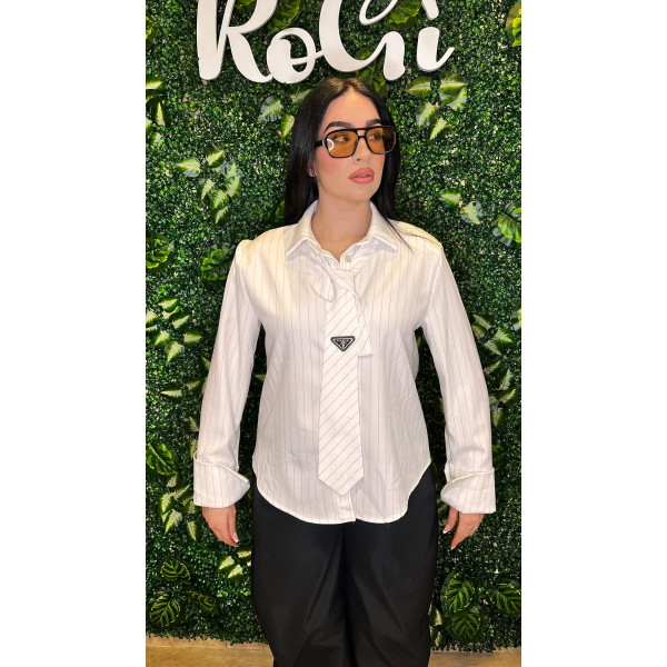 Camicia bianca Gessata con Cravatta Coordinata "Paris" bianco