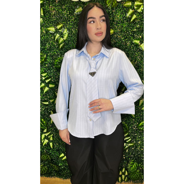 Camicia "Paris Azure" Gessata con Cravatta