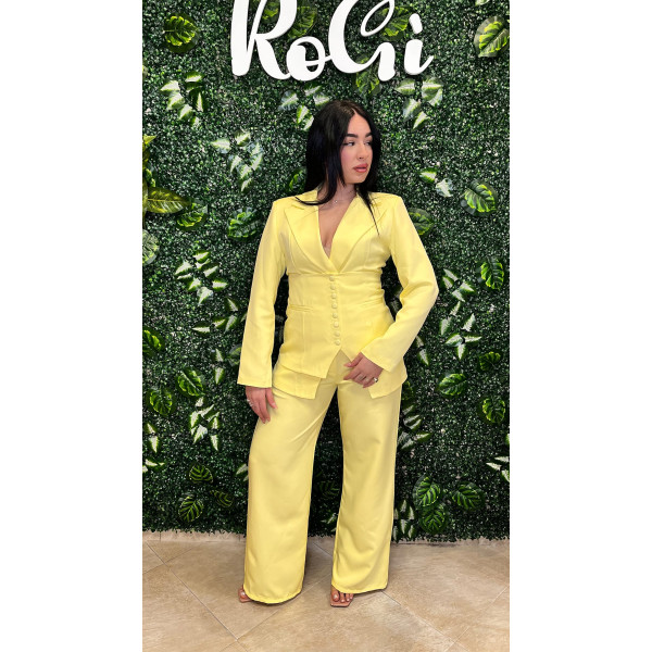 Tailleur Tre Pezzi  Giallo Pastello - Blazer Corsetto e Pantalone Palazzo