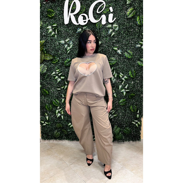 T-shirt con Cut-out a Cuore tortora - Spalline Imbottite
