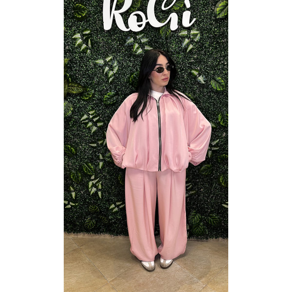 Coordinato Calanchi  Set Oversize Rosa Pastello con Zip (Taglia Unica)