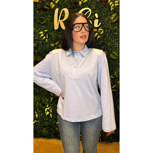 Polo Azzurra Donna Just West con Spalline Imbottite - Maglia Manica Lunga