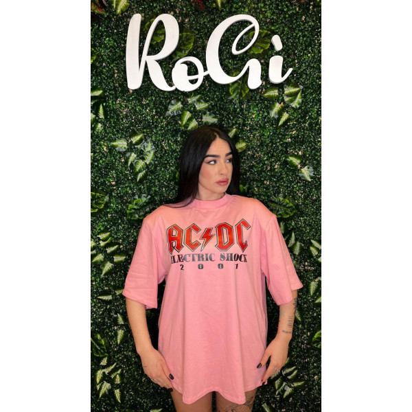 T-shirt Oversize AC/DC  - Rosa Pastello